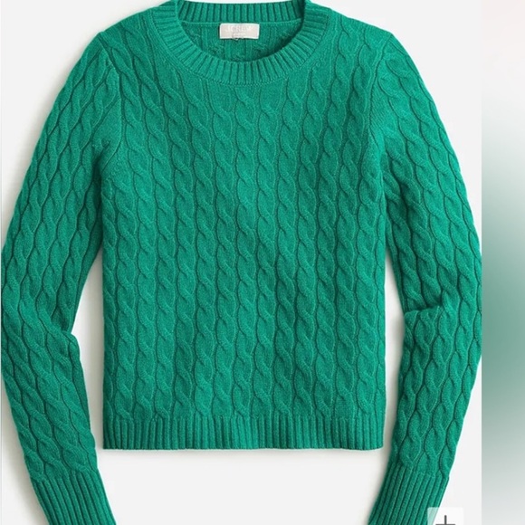 J. Crew Sweaters - NWOT$218 J. Crew 💯 Cashmere cable-knit crewneck sweater L, XL In Jungle Green